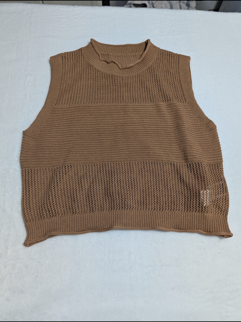 Brown Knit Sleeveless Crochet Tank Top Crop Top Length Size:M